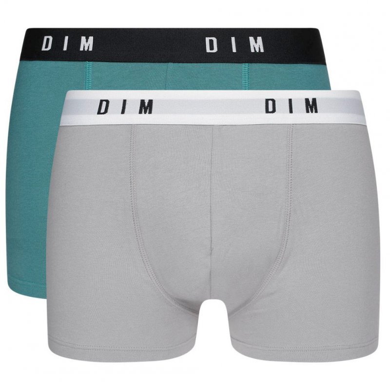 DIM Lot de 2 Boxers Homme Coton STRETCH Acier Vert émeraude