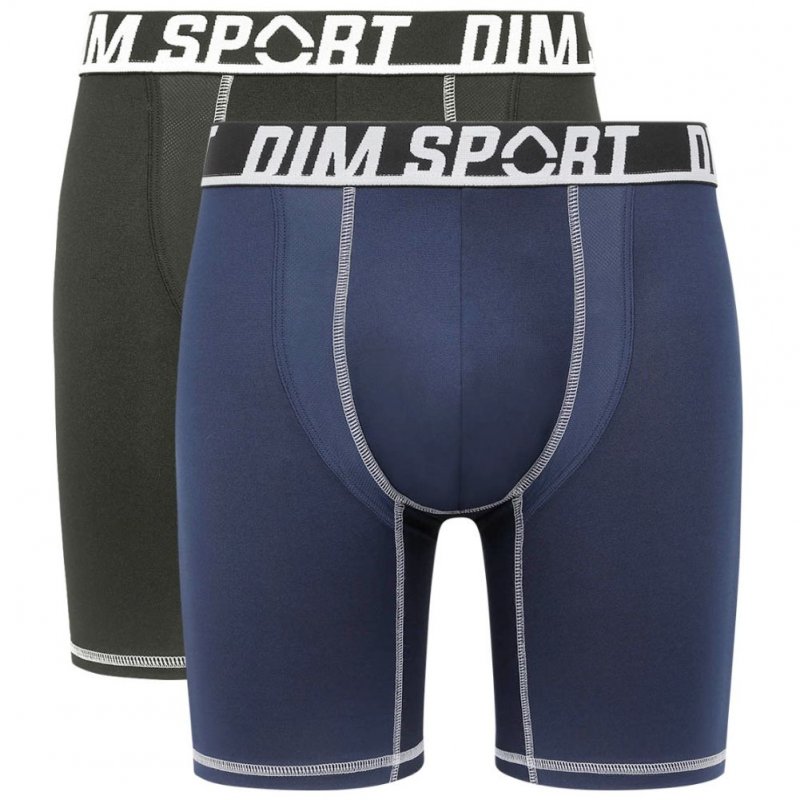 DIM Lot de 2 Boxers longs Homme Microfibre THERMOREGULATEUR Noir Bleu berlin SPORT