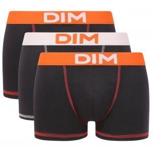 DIM Lot de 3 Boxers Homme Coton MIX AND COLORS Noir Orange peps Blanc