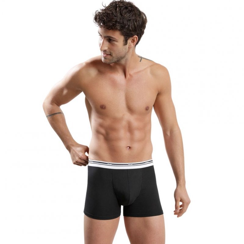 DIM 3 Boxers Homme Coton DAILY COLORS Bleu denim Gris prononcé Noir