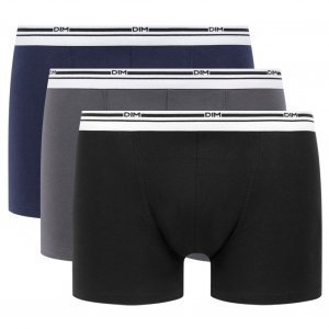 DIM 3 Boxers Homme Coton DAILY COLORS Bleu denim Gris prononcé Noir
