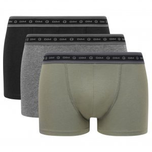 DIM Lot de 3 Boxers Homme Coton BIO Charbon chiné Vert terre Noir