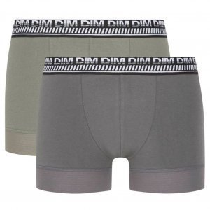 DIM 2 Boxers Homme Coton 3D STAY FIT Vert olive Gris militaire