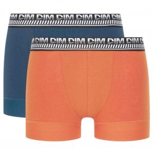 DIM Lot de 2 Boxers Homme Coton 3D STAY FIT Bleu klein Orange nacré