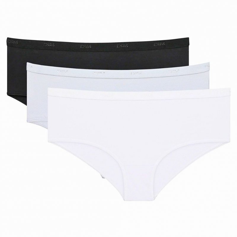 DIM Lot de 3 Boxers Femme Coton ECODIM Noir Blanc Gris