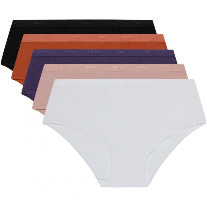 DIM 5 Boxers Femme Coton POCKETS Blanc Beige Auberg Terre Noir