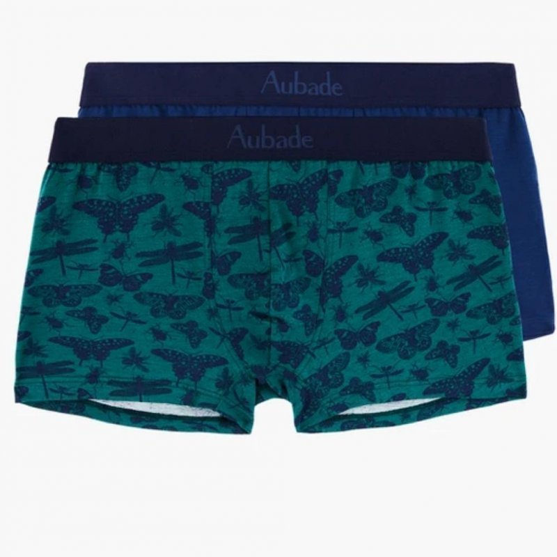 AUBADEMEN Lot de 2 Boxers Homme Coton Modal DUO LIBL Vert Bleu