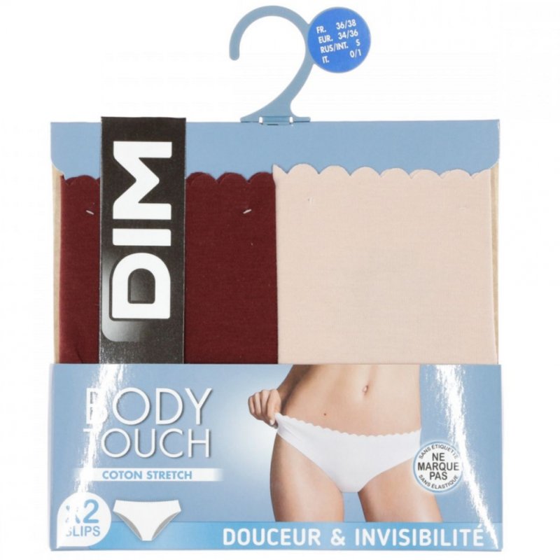 DIM Lot de 2 Boxers string Femme Coton BODY TOUCH Grenat Beige