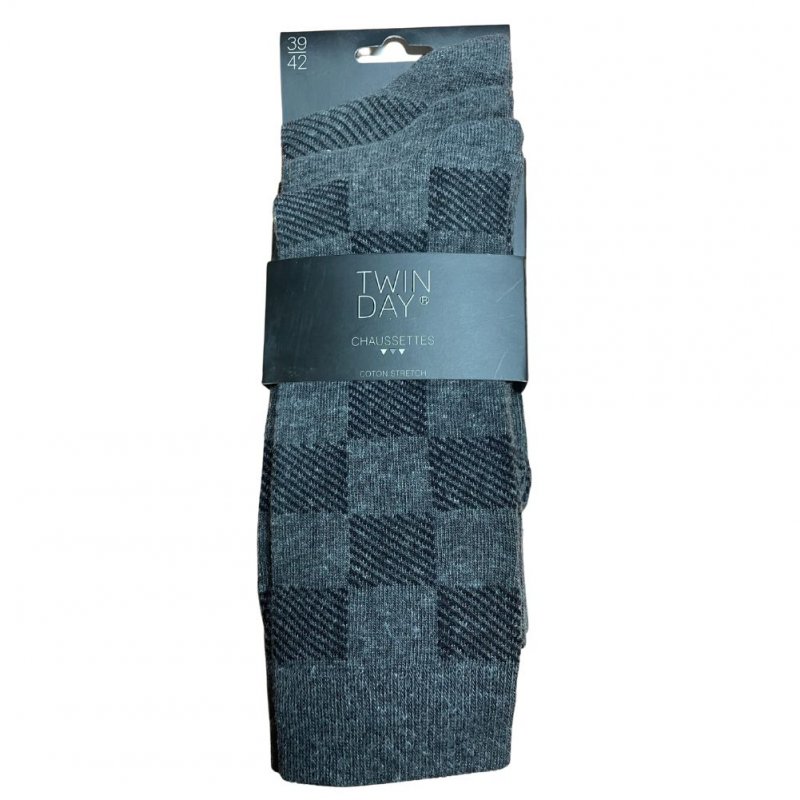 TWINDAY 3 paires de Chaussettes Homme Coton DISCREET STRIPES Gris Anthracite