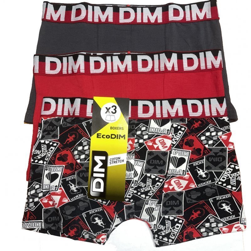 LOT DE 3 Boxer Sous-vêtements Garçon STRETCH Rouge et Gris