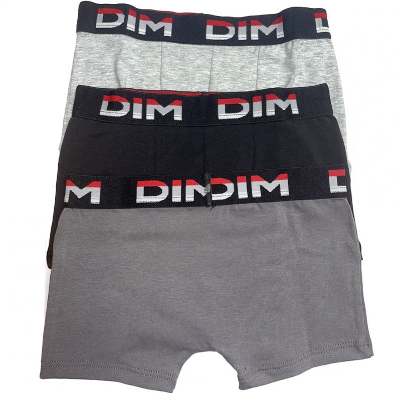 Lot de 3 DIM Boxer Garçon Coton STRETCH Taupe Noir Gris