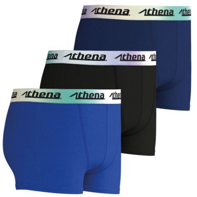 ATHENA Lot de 3 Boxers Garçon Coton CITYPACK Bleu Noir