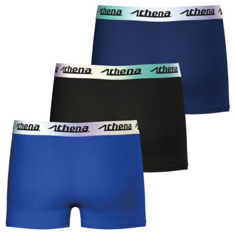 ATHENA Lot de 3 Boxers Garçon Coton CITYPACK Bleu Noir