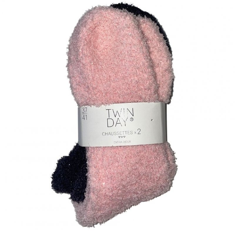 TWINDAY 2 paires de Chaussettes Femme Microfibre DOUBRIL Violet Rose