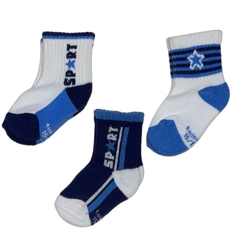 LOT DE 3 Chaussettes Chaussettes Garçon SPORTY Blanc et Bleu