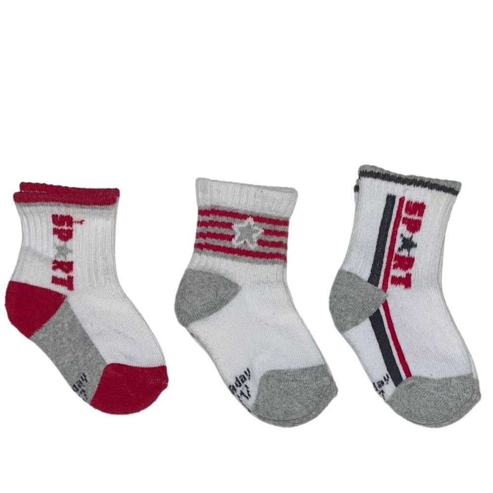 TWINDAY 3 paires de Chaussettes Garçon Coton LESUNIS Gris Rouge Anthracite