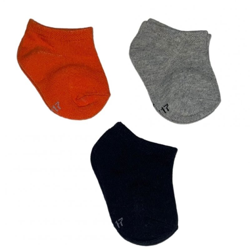 TWINDAY Lot de 3 paires de Socquettes Bébé Garçon Coton UNI Noir Gris Orange