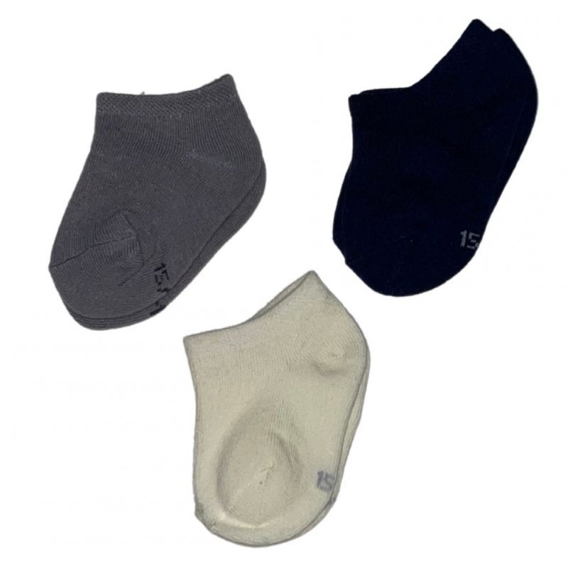 TWINDAY Lot de 3 paires de Socquettes Bébé Garçon Coton UNI Blanc Marine Gris