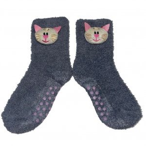 TWINDAY Chaussettes Fille Microfibre DOUDOU TETE 3D Gris Rose