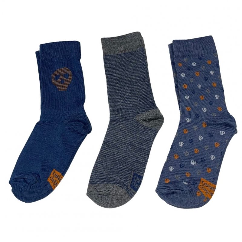 TWINDAY Lot de 3 paires de Chaussettes Garçon Coton HEAD Bleu Gris