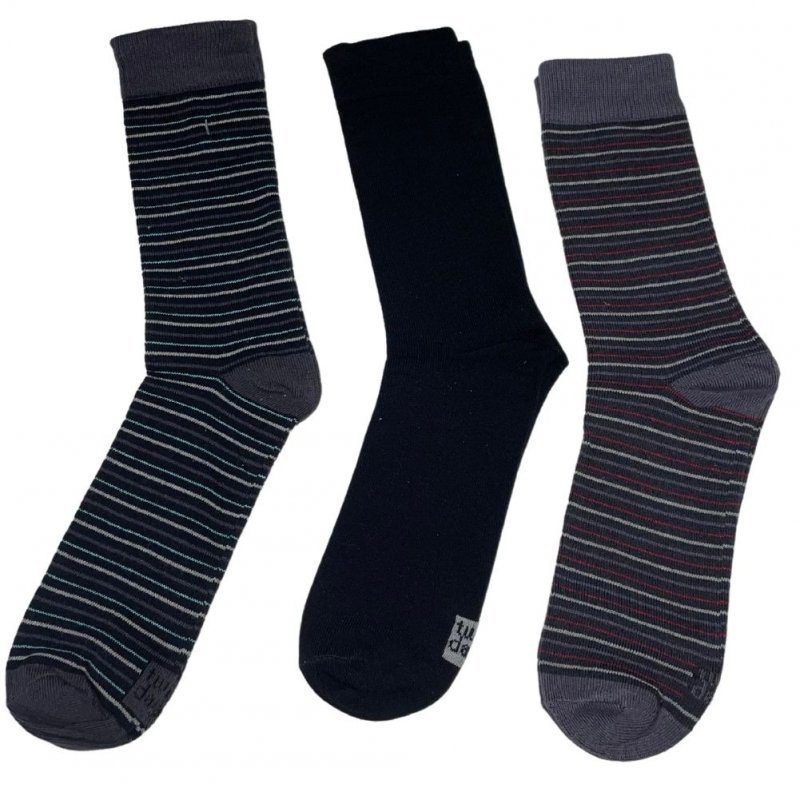 TWINDAY Lot de 3 paires de Chaussettes Garçon Coton DISCREET STRIPES Noir Anthracite