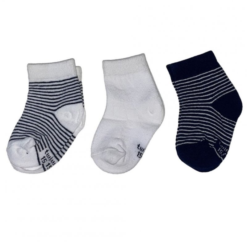 TWINDAY 3 paires de Chaussettes Bébé Garçon Coton DISCREET STRIPES Blanche Marine