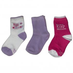 TWINDAY Lot de 3 paires de Chaussettes Bébé Fille Coton Blanc Violet Rose