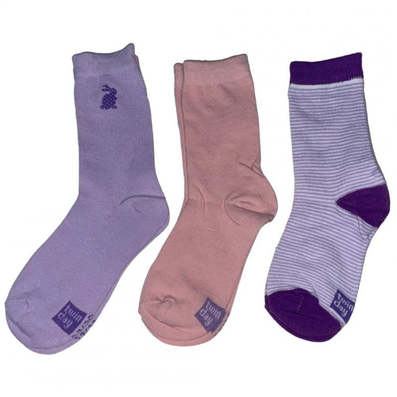 TWINDAY Lot de 3 paires de Chaussettes Fille Coton Violet Rose Saumon