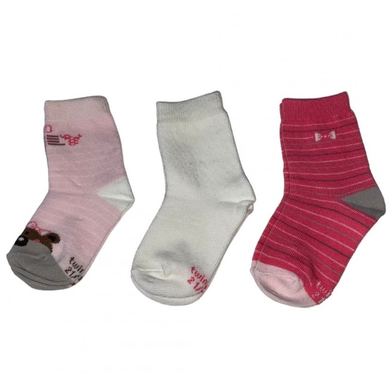 TWINDAY 3 paires de Chaussettes Bébé Fille Coton Rose Blanc Fushia