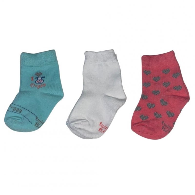 TWINDAY 3 paires de Chaussettes Bébé Fille Coton Turquoise Blanc Saumon