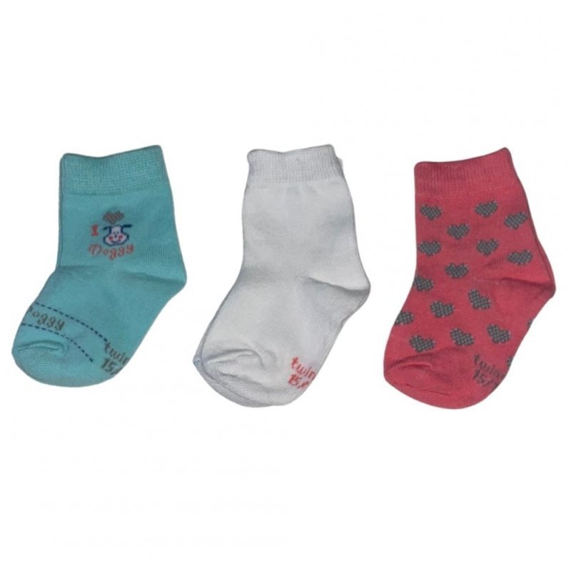 TWINDAY Lot de 3 paires de Chaussettes Bébé Fille Coton Turquoise Blanc Saumon