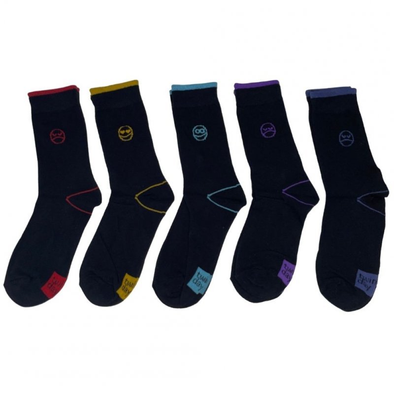 TWINDAY Lot de 5 paires de Chaussettes Garçon Coton Noir Multicolore