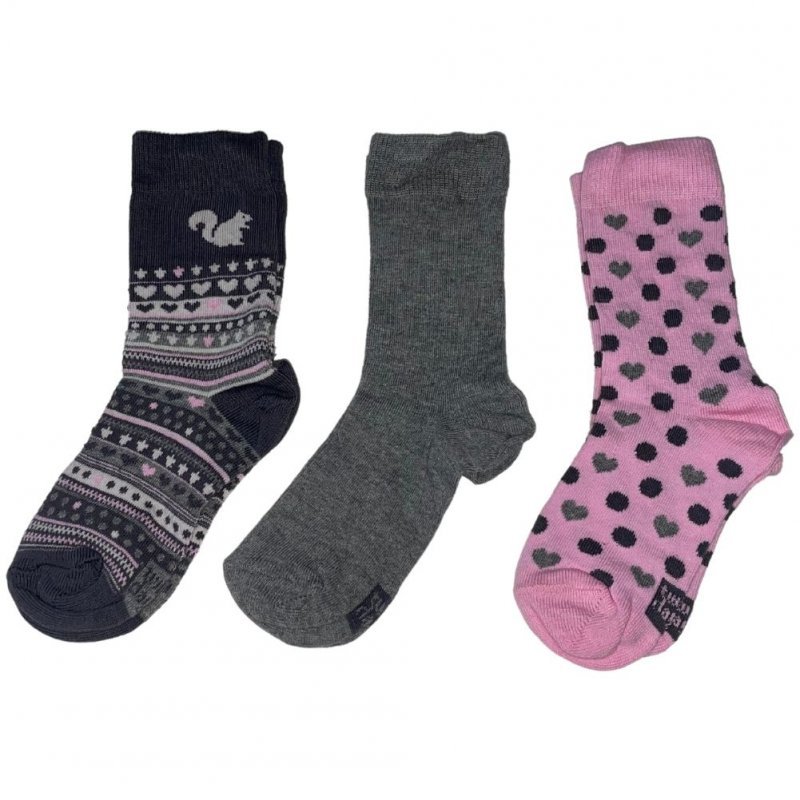 TWINDAY Lot de 3 paires de Chaussettes Fille Coton ECUREUIL Gris Rose