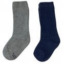 TWINDAY Lot de 2 paires de Chaussettes Hautes Fille Coton COTES Gris Bleu