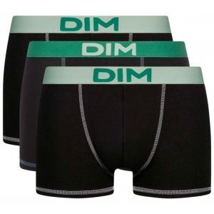 DIM Lot de 3 Boxers Homme Coton MIX AND COLORS Noir Amande Vert