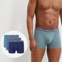 DIM Lot de 3 Boxers Homme Coton STRETCH Bleu Denim Bleu Orage Vert Palme