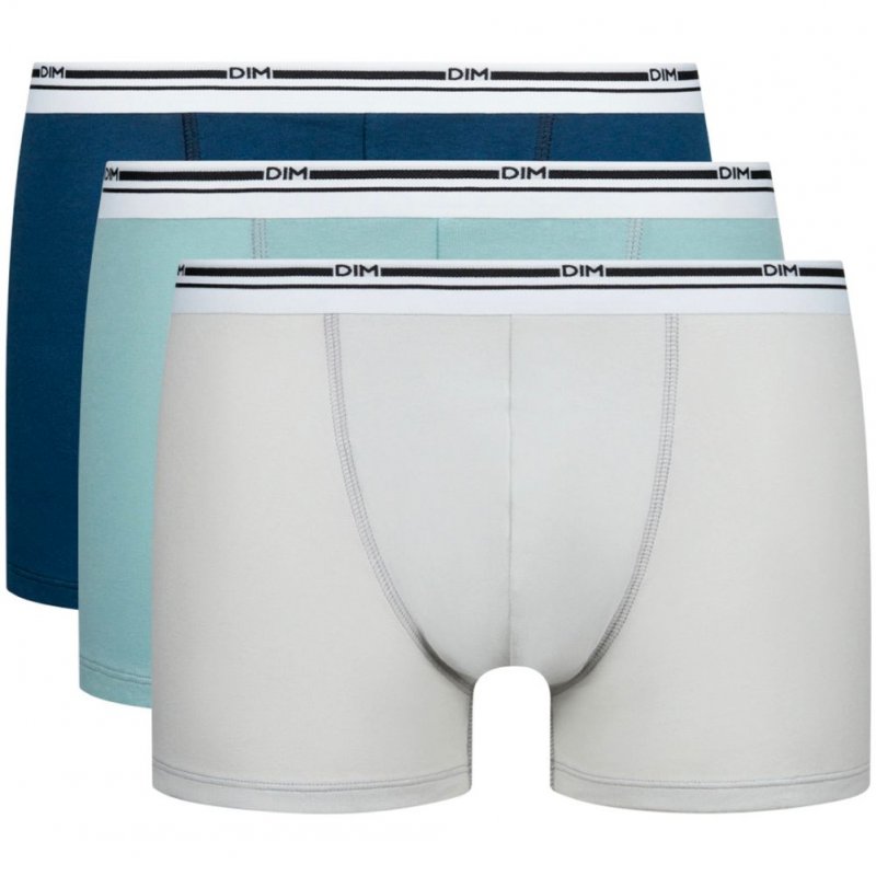 DIM Lot de 3 Boxers Homme Coton DAILY COLORS Bleu Gris Classic