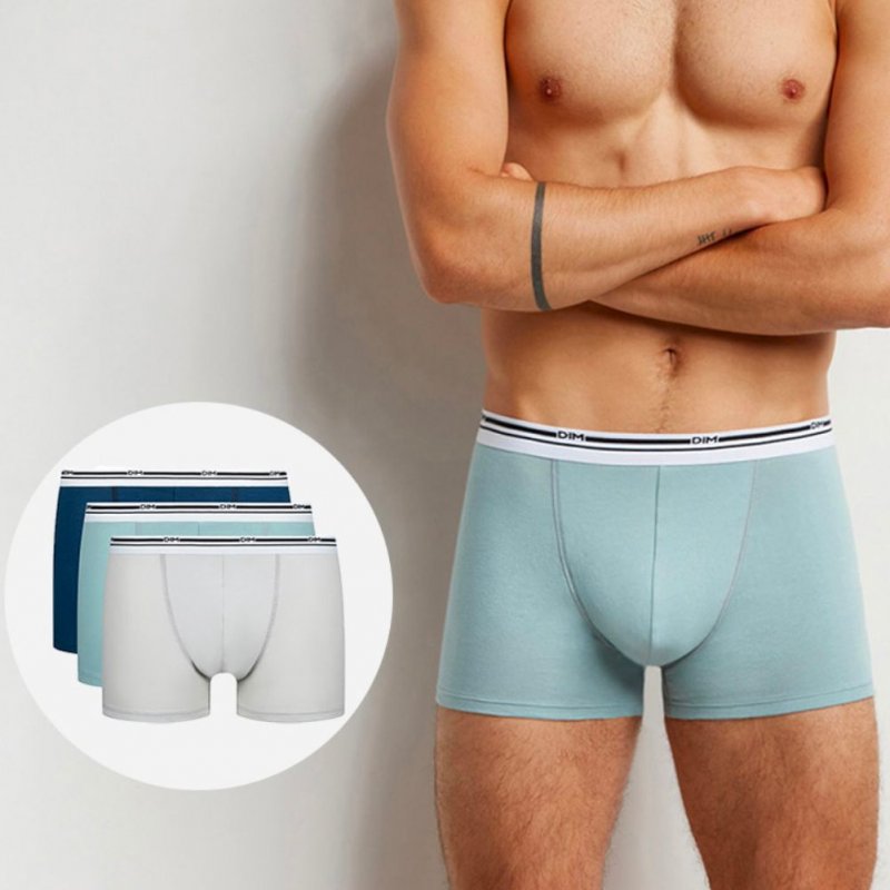 DIM Lot de 3 Boxers Homme Coton DAILY COLORS Bleu Gris Classic