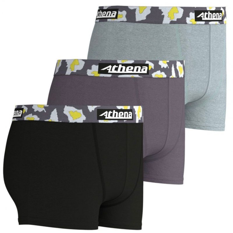 ATHENA Lot de 3 Boxers Garçon Coton CITYPACK Noir Anthracite Acier