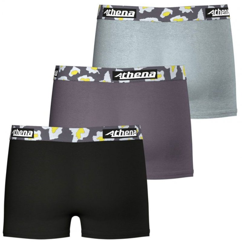 ATHENA 3 Boxers Garçon Coton CITYPACK Noir Anthracite Acier