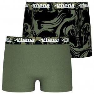 ATHENA Lot de 2 Boxers Garçon Coton PRINTBOX Kaki Noir