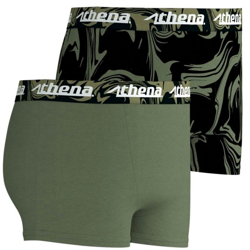 ATHENA Lot de 2 Boxers Garçon Coton PRINTBOX Kaki Noir