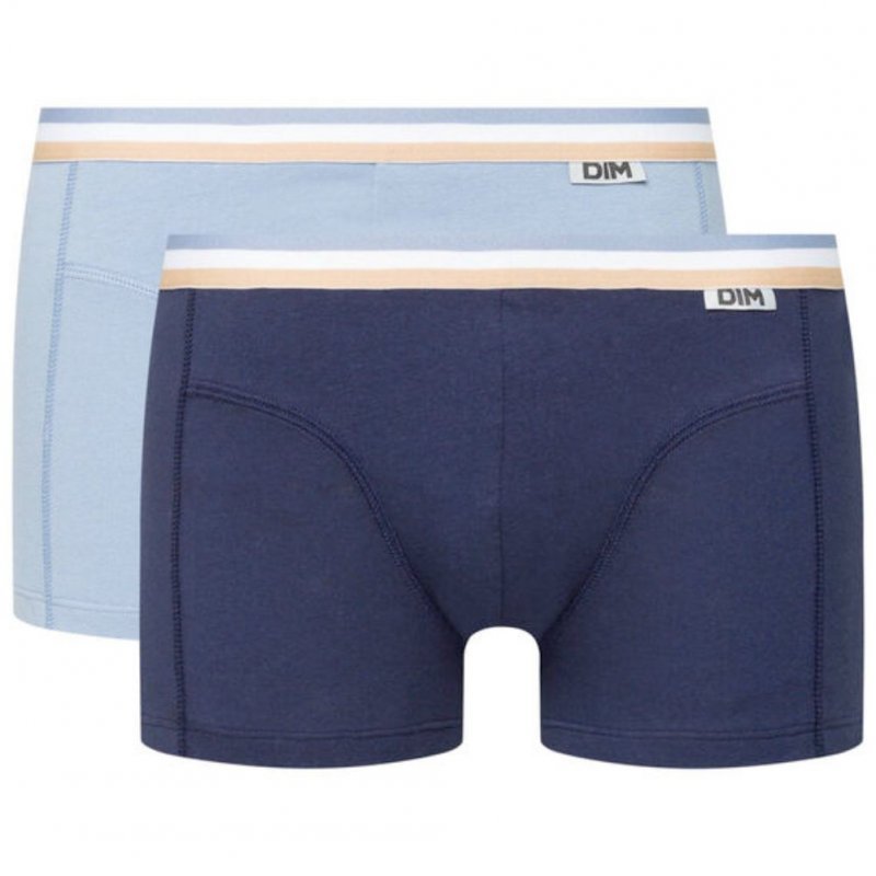 DIM Lot de 2 Boxers Homme Coton ECODIM COLORS Bleu Denim Artic