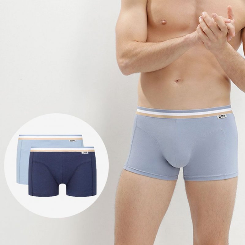 DIM Lot de 2 Boxers Homme Coton ECODIM COLORS Bleu Denim Artic