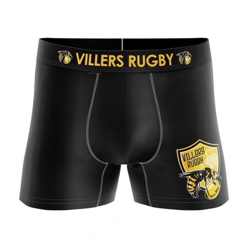 HERITAGE Boxer Garçon Microfibre VILLERS RUGBY Noir Jaune MADE IN FRANCE