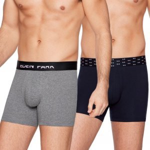 EDEN PARK Lot de 2 Boxers Homme Coton DUOCEINT Gris chiné Marine