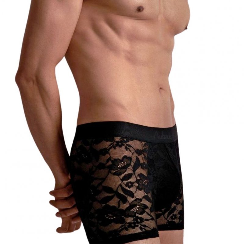 AUBADEMEN Boxer Homme Dentelle LACE Noir