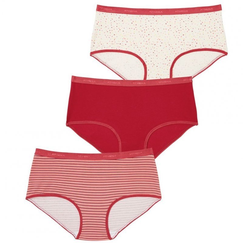 ATHENA Lot de 3 Boxers Femme Coton ECOPACK MODE Cerise