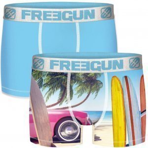 FREEGUN Lot de 2 Boxers Homme Microfibre BMX2LOT1 Bleu Multicolore