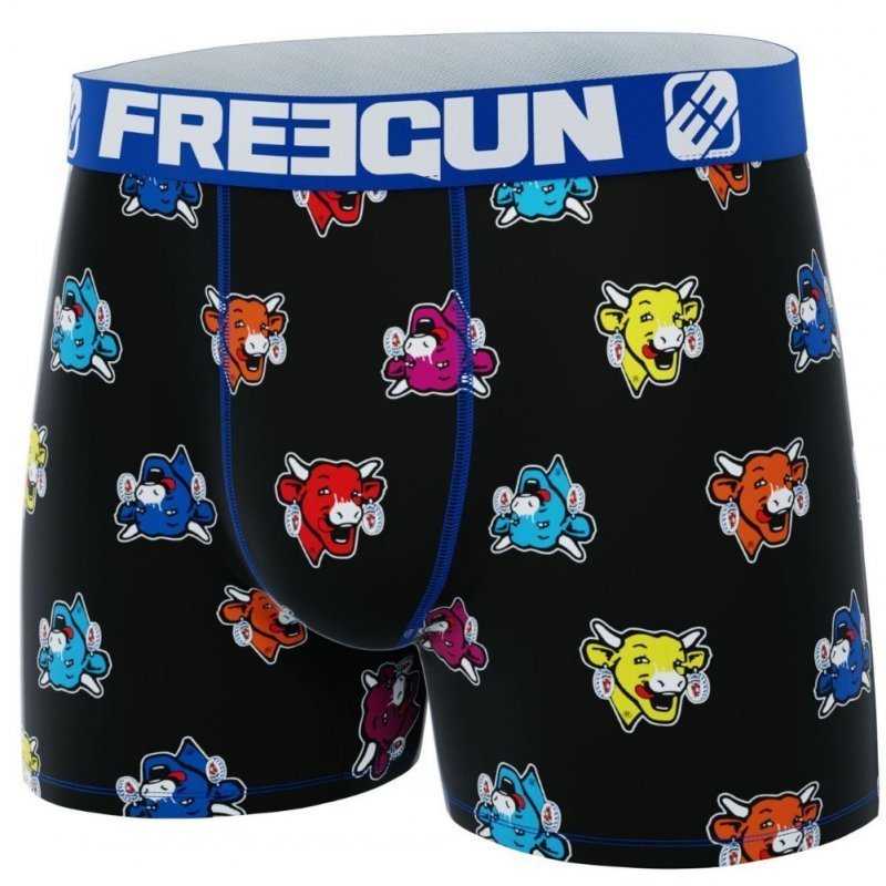 FREEGUN Boxer Homme Microfibre AOP Noir Multicolore LA VACHE QUI RIT